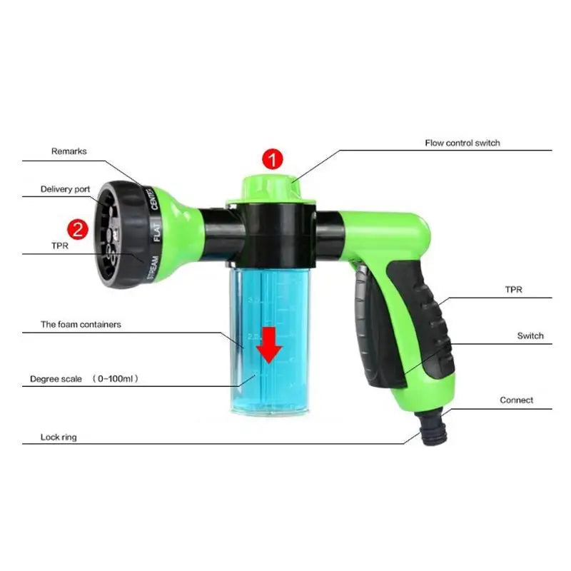 Car Cleaning Gun Snow Foam Lance Generator Car Foam Gun with 8 Nozzles for Garden Watering Motocycle Cleaning Pet Shower Washer