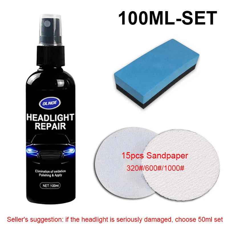 Car Headlight Polishing Agent Scratch Remover Repair Fluid Headlight Renewal Polish And Maintenance Liquid Kit Auto Accessories