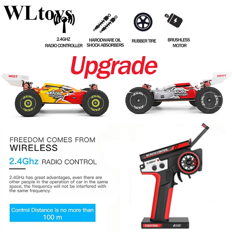 Top WLtoys 144010-V8 2.4G Racing RC Car 70 KM/H Brushless Motor 4WD High Speed Off-Road Drift RC Toys for Kids and Adults Gift