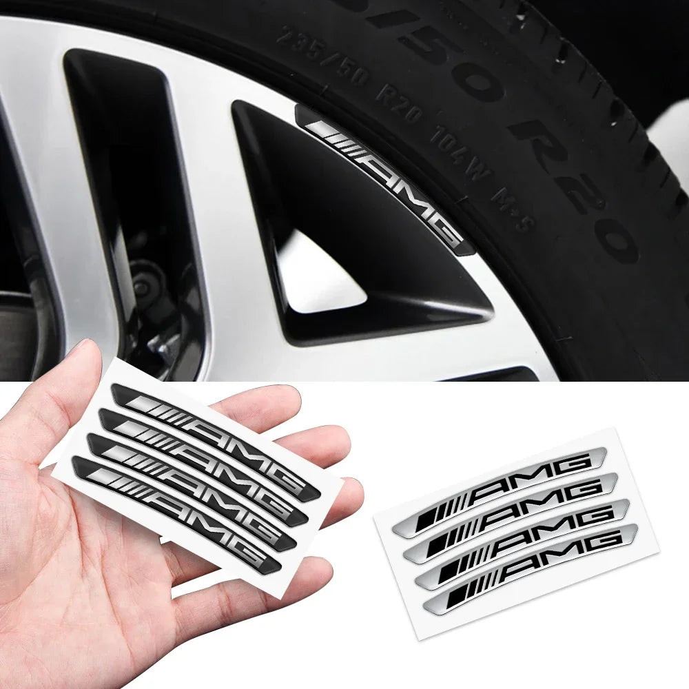 4Pcs Aluminum Wheel Rim Stickers Decal for Mercedes-benz CLA CLS W203 W204 W205 W210 W211 W212 W463 W464 W164 W176 Car Styling