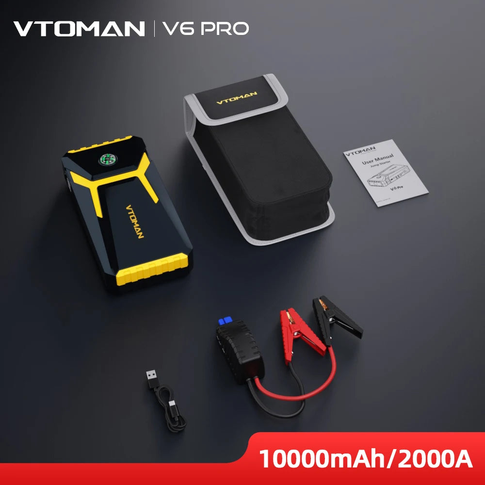 VTOMAN V6 Pro Car Jump Starter Power Bank 2000A Car Battery Charger Auto Emergency Booster Starting Device Jump Starter