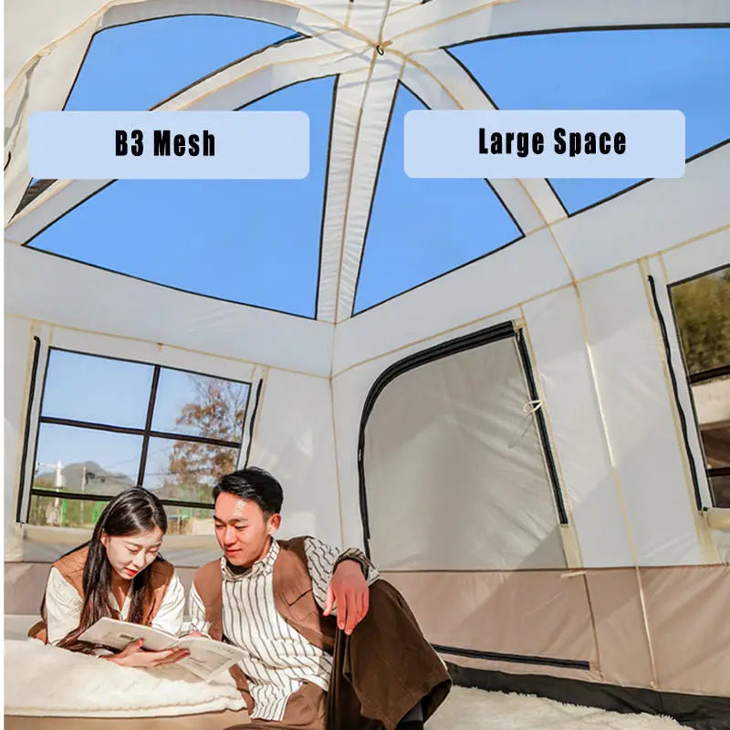 Hot Outdoor Large Camping Party Tent Two Room One Living Room Windproof waterproof sunshade keep warm four seasons camping Tent