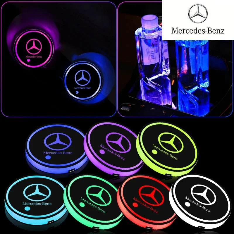 For Mercedes Benz AMG C260 W204 W205 W211 W212 W190 Auto Interior Atmosphere Light Coaster LED Illuminated Car Water Cup Coaster