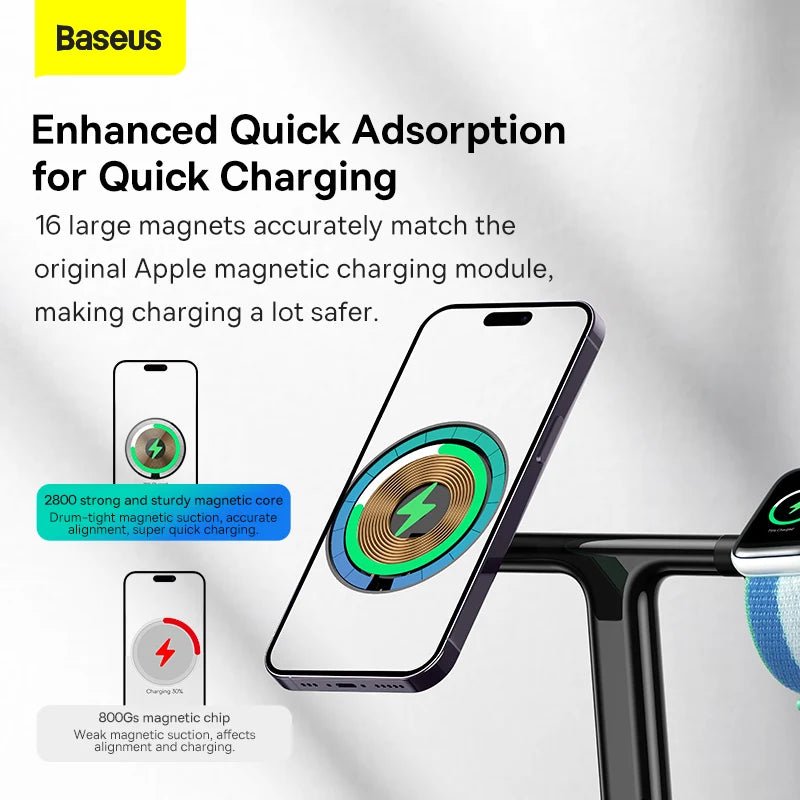 Baseus Swan 3-in-1 Wireless Magnetic Charging Bracket 20W For iPhone 12 13 14 Pro Max Phone Stand Wireless Charger For Airpods