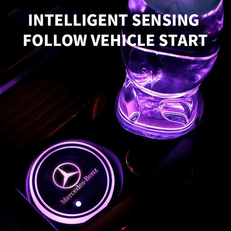 1/2pcs LED Luminous Car Water Cup Coaster Holder Lamps For Mercedes Benz Dacia Tesla Cadillac Land Rover Toyota Hyundai Abarth