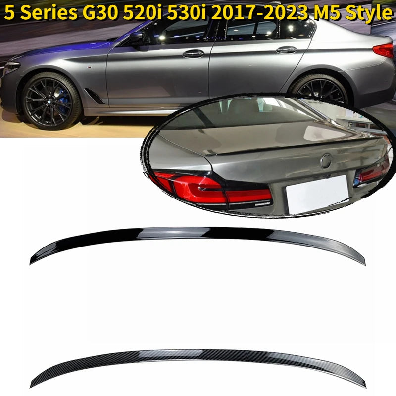 For BMW 5 Series G30 520i 530i 2017-2023 M5 Style Spoiler ABS Plastic Carbon Fiber Look Rear Trunk Wing Car Body Kit Accessories