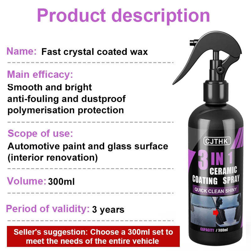 3 In 1 Car Ceramic Spray Coating Wax Liquid Coatin Nano Crystal Hydrophobic Layer Polishing Paint