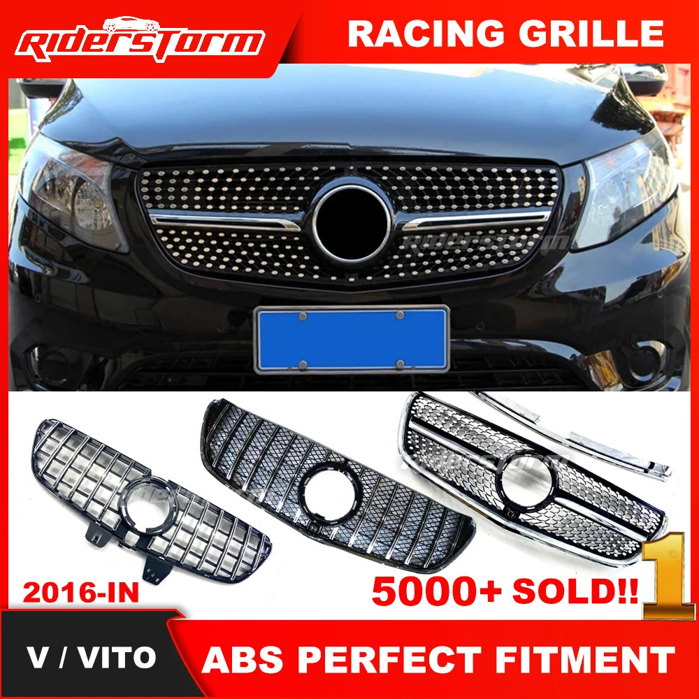 2015-2022 For V Class Grill For vito W447 Diamond Grille For V260  V220 Racing diamond front grille front mesh V class grillle