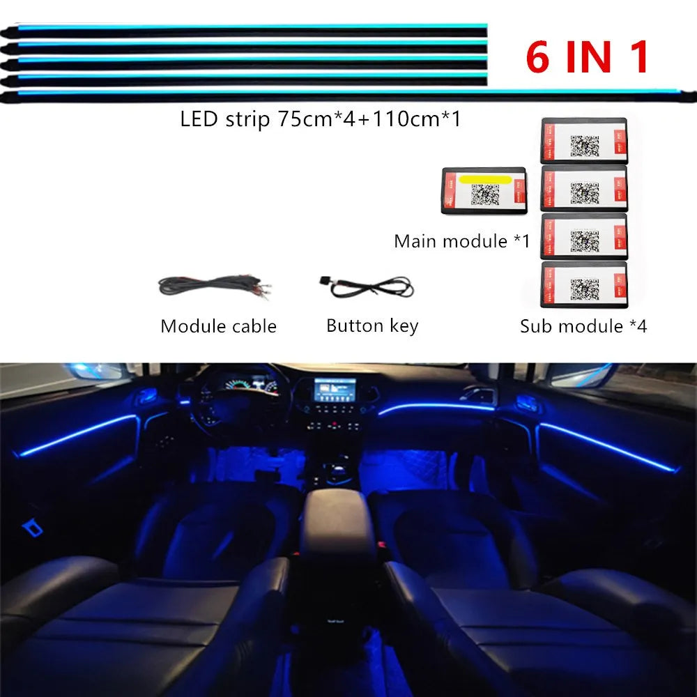 Universal Ambient Lights 64 Color For House & Cars Interior Acrylic Light Guide Fiber Optic Car Decoration Atmosphere Light 18 in1