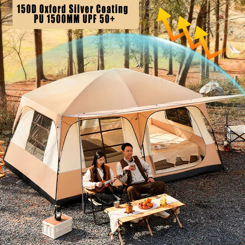 Hot Outdoor Large Camping Party Tent Two Room One Living Room Windproof waterproof sunshade keep warm four seasons camping Tent