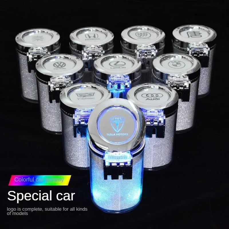 LED Multicolor Car Ashtray with Large Capacity and Air Vent, Colorful Car Interior Accessory