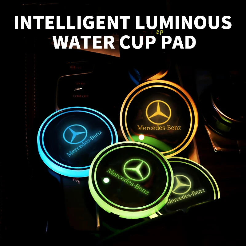 1/2pcs LED Luminous Car Water Cup Coaster Holder Lamps For Mercedes Benz Dacia Tesla Cadillac Land Rover Toyota Hyundai Abarth