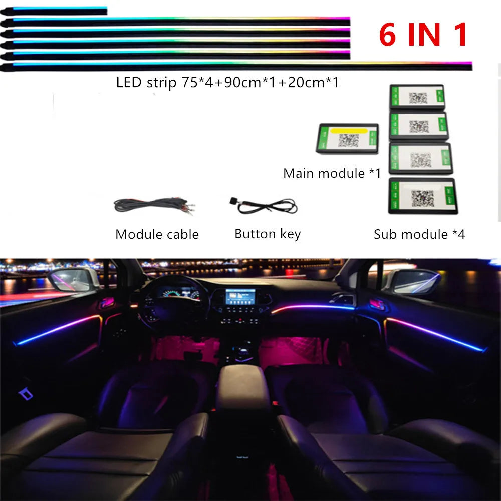 Universal Ambient Lights 64 Color For House & Cars Interior Acrylic Light Guide Fiber Optic Car Decoration Atmosphere Light 18 in1