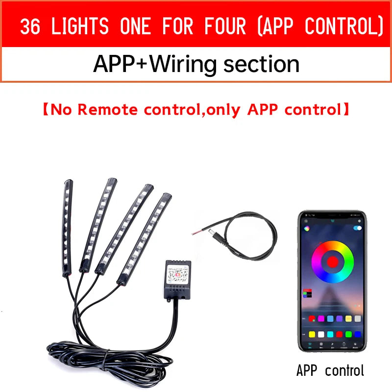 LED Motorcycle Car Atmosphere Foot Light Remote Control Flexible Waterproof