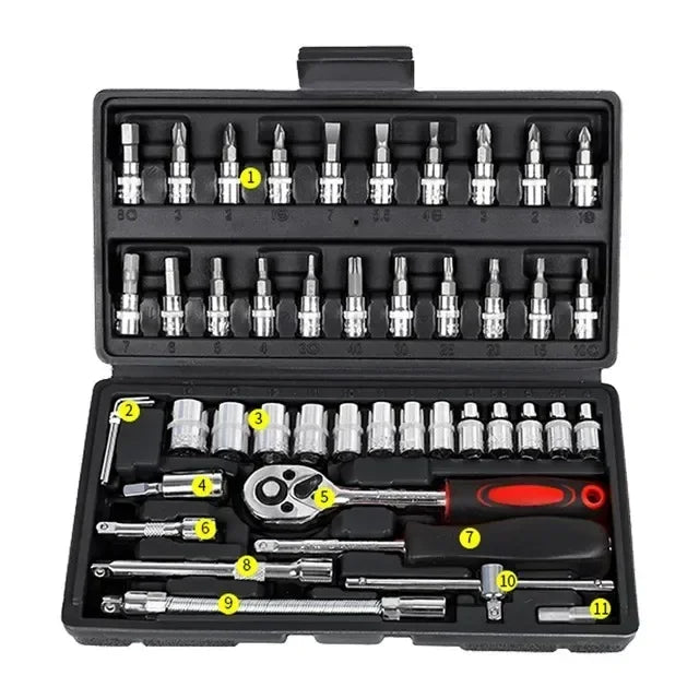 Wrench Set 46/53Pcs Tool Kit For Car Tool Screwdriver And Bit Ratchet Torque Quick Wrench Spanner Wrench Socket Key Hand Tools