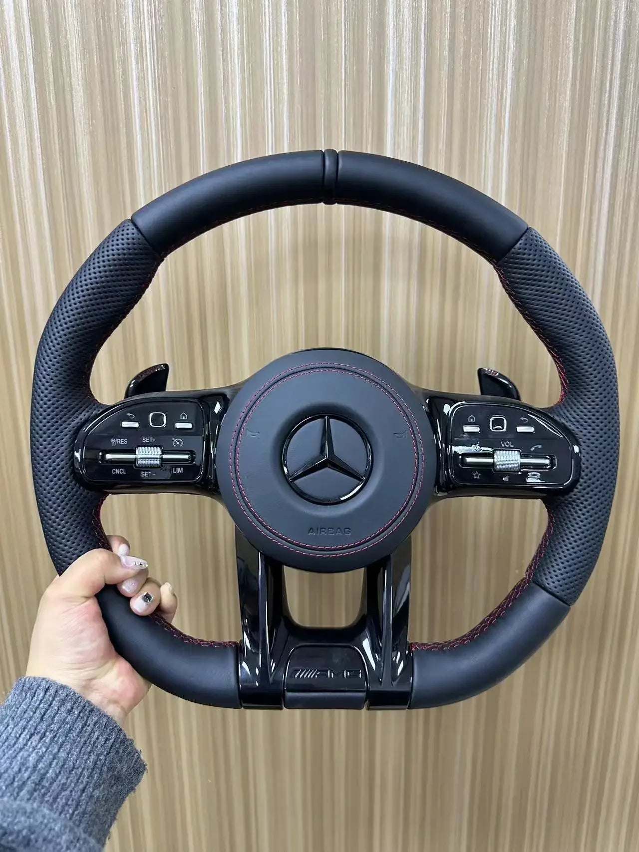 Hand Stitch Red Mark Car Steering Wheel Cover for Mercedes Benz AMG CLA CLS GLB GLE W177 W167 R190 W205 W222 Suede Car Interior