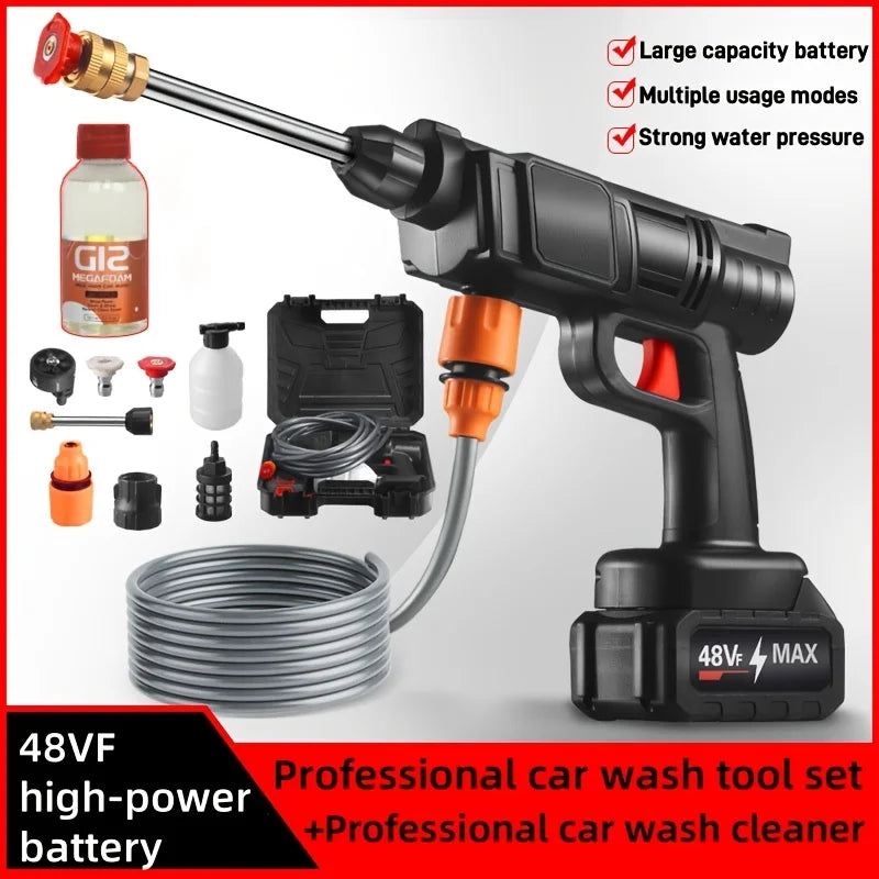 Professional Car Wash set, free 3.38oz professional cleaner, 300W high power portable cordless electric washer,