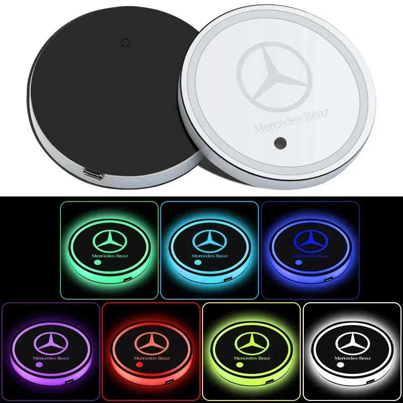 For Mercedes Benz AMG C260 W204 W205 W211 W212 W190 Auto Interior Atmosphere Light Coaster LED Illuminated Car Water Cup Coaster