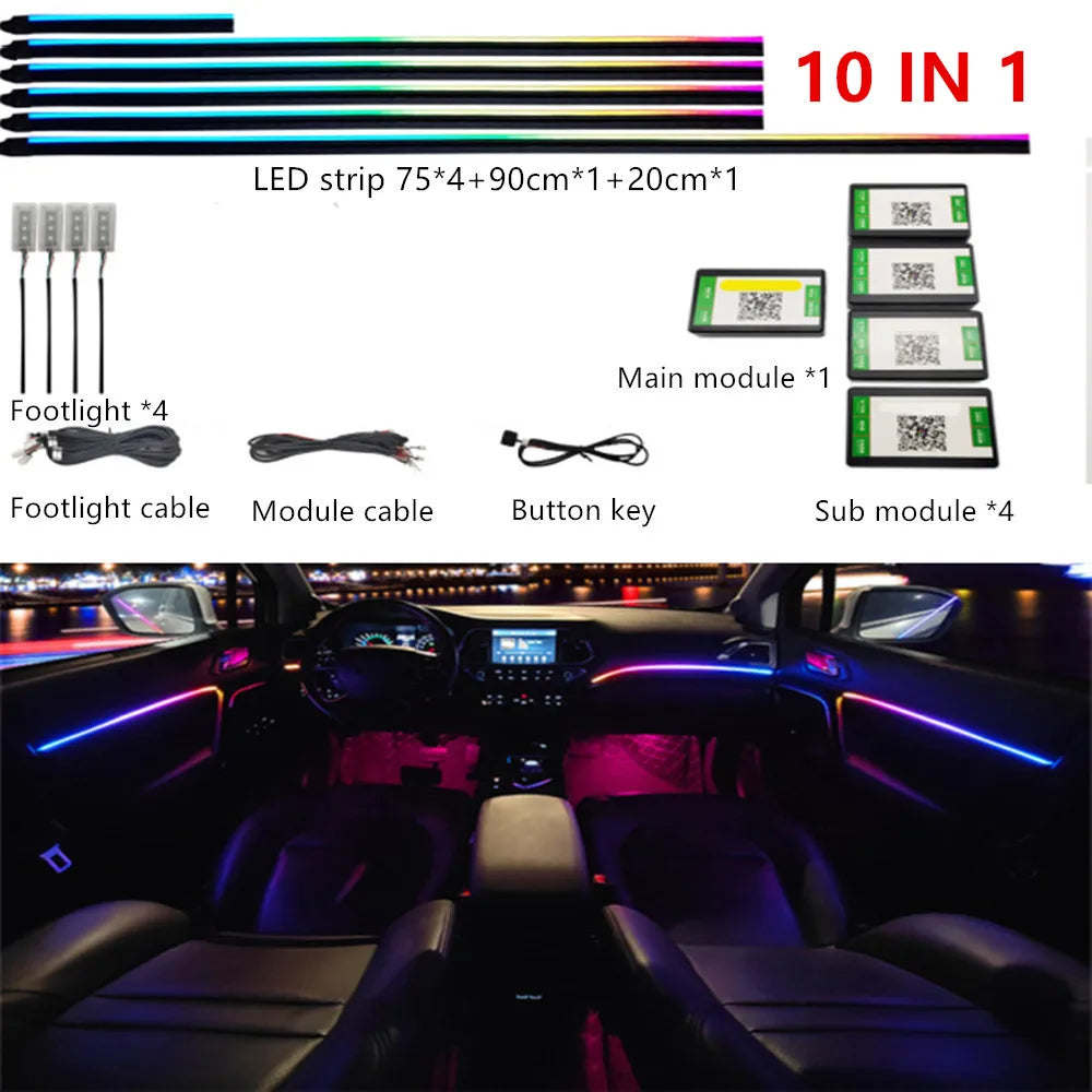 Universal Ambient Lights 64 Color For House & Cars Interior Acrylic Light Guide Fiber Optic Car Decoration Atmosphere Light 18 in1