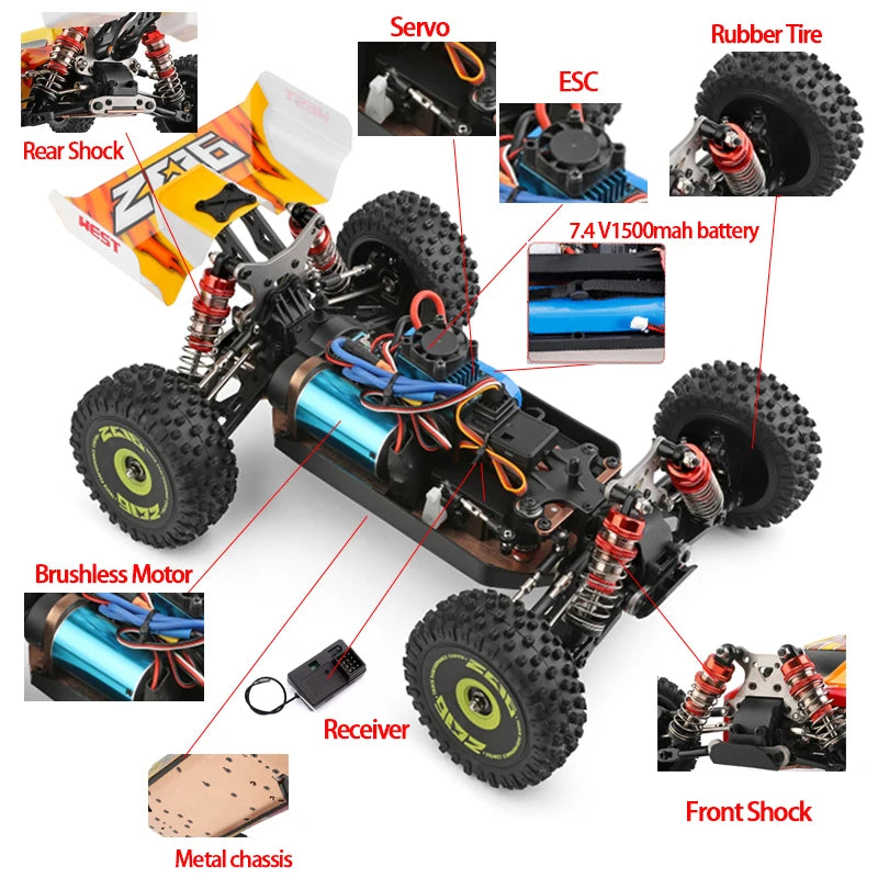 Top WLtoys 144010-V8 2.4G Racing RC Car 70 KM/H Brushless Motor 4WD High Speed Off-Road Drift RC Toys for Kids and Adults Gift