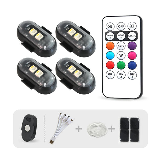 4pcs Magnetic Car Wireless LED Strobe Lights Remote Control, USB Charging Led Lights 8 Colors anti-collision Warning lights