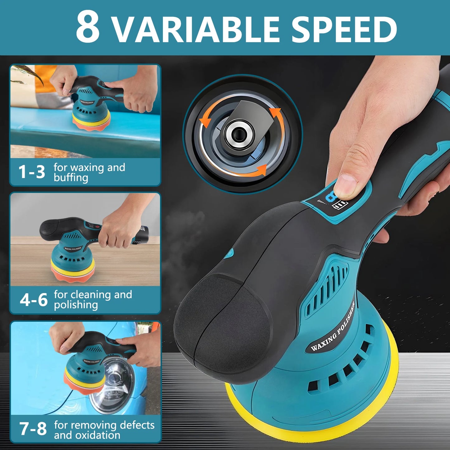 Car Polishers Wireless Automotive Polishing Machine Wax Tool 8 Gears 12V Electric Waxing Repairing Sander Car Accessories