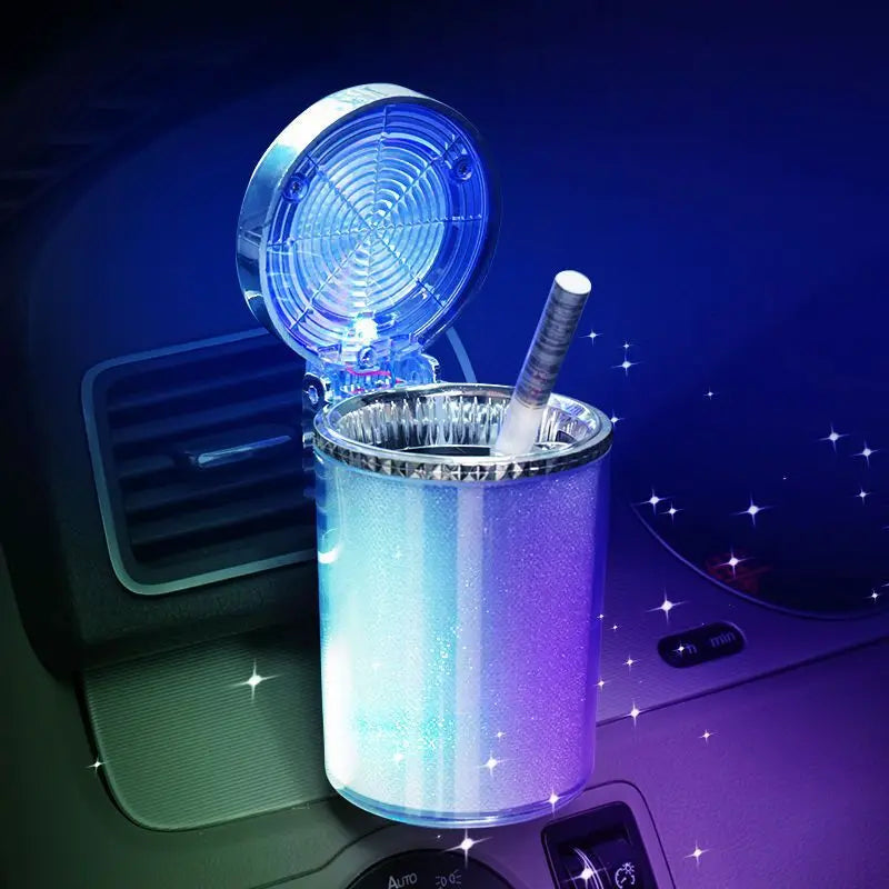 LED Multicolor Car Ashtray with Large Capacity and Air Vent, Colorful Car Interior Accessory