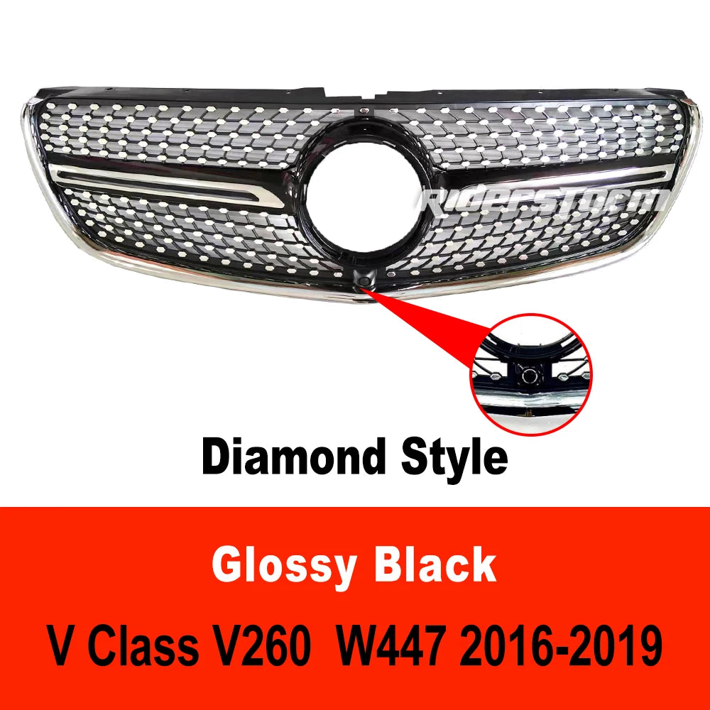 2015-2022 For V Class Grill For vito W447 Diamond Grille For V260  V220 Racing diamond front grille front mesh V class grillle