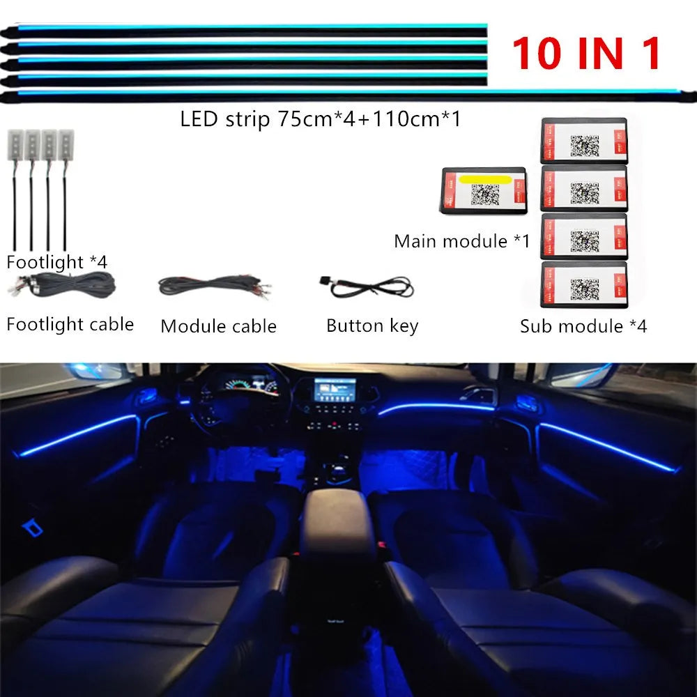 Universal Ambient Lights 64 Color For House & Cars Interior Acrylic Light Guide Fiber Optic Car Decoration Atmosphere Light 18 in1