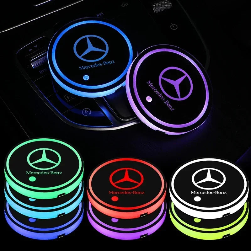 For Mercedes Benz AMG C260 W204 W205 W211 W212 W190 Auto Interior Atmosphere Light Coaster LED Illuminated Car Water Cup Coaster