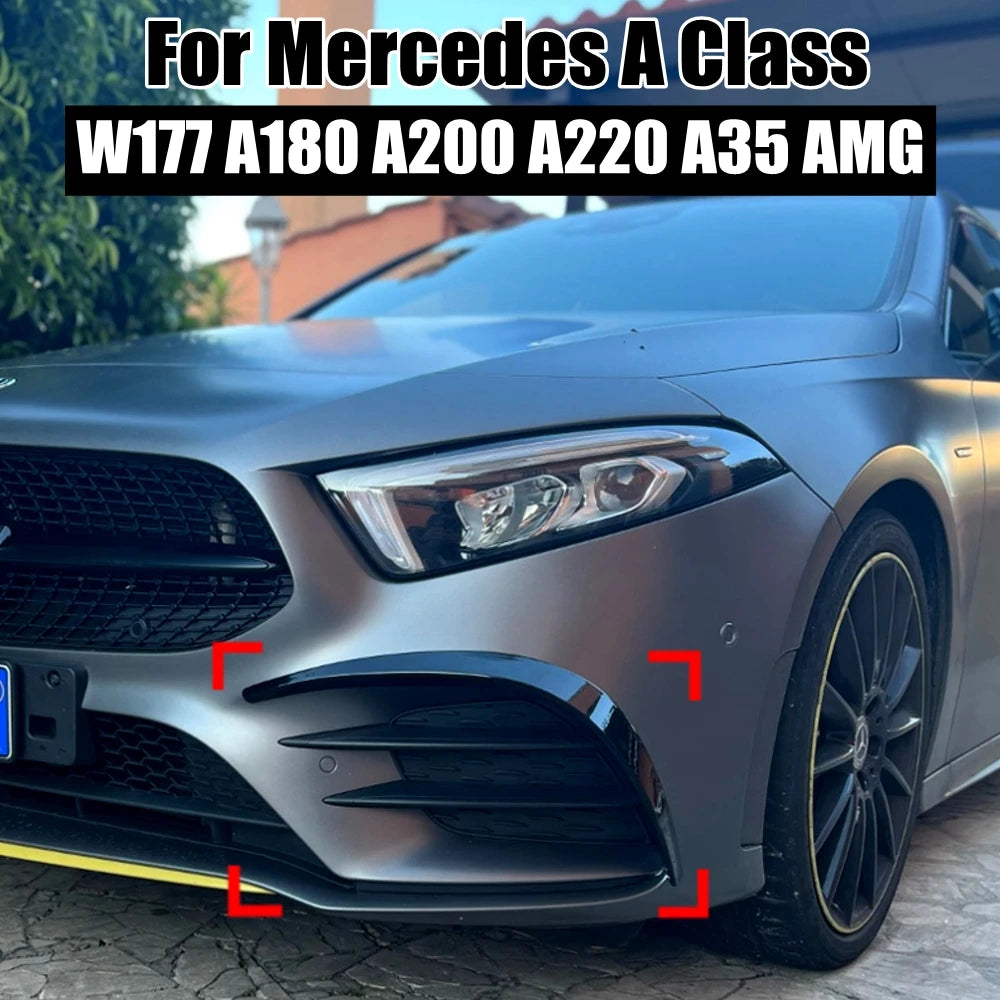 Car Front Canards Apron Bumper Splitter Spoiler for Mercedes Benz W177 A180 A200 A250 A260 AMG A35 2018-2022 Aero Body Kits