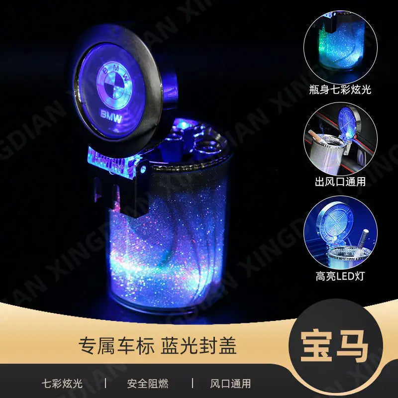 LED Multicolor Car Ashtray with Large Capacity and Air Vent, Colorful Car Interior Accessory