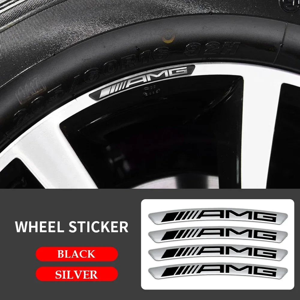 4Pcs Aluminum Wheel Rim Stickers Decal for Mercedes-benz CLA CLS W203 W204 W205 W210 W211 W212 W463 W464 W164 W176 Car Styling