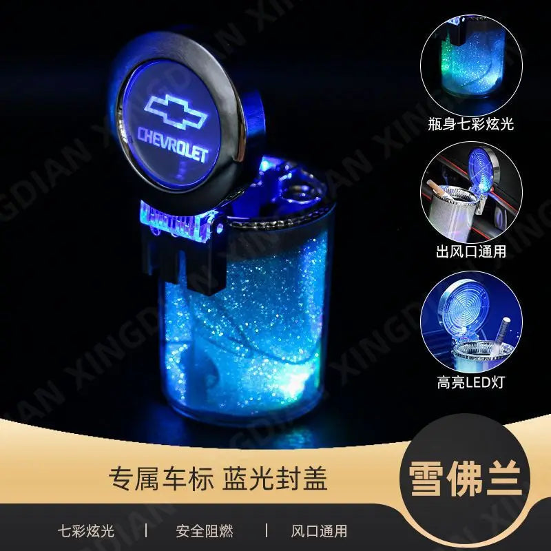 LED Multicolor Car Ashtray with Large Capacity and Air Vent, Colorful Car Interior Accessory