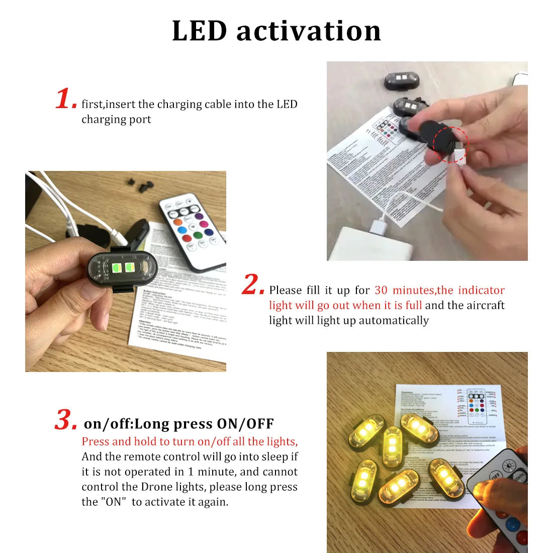 4pcs Magnetic Car Wireless LED Strobe Lights Remote Control, USB Charging Led Lights 8 Colors anti-collision Warning lights