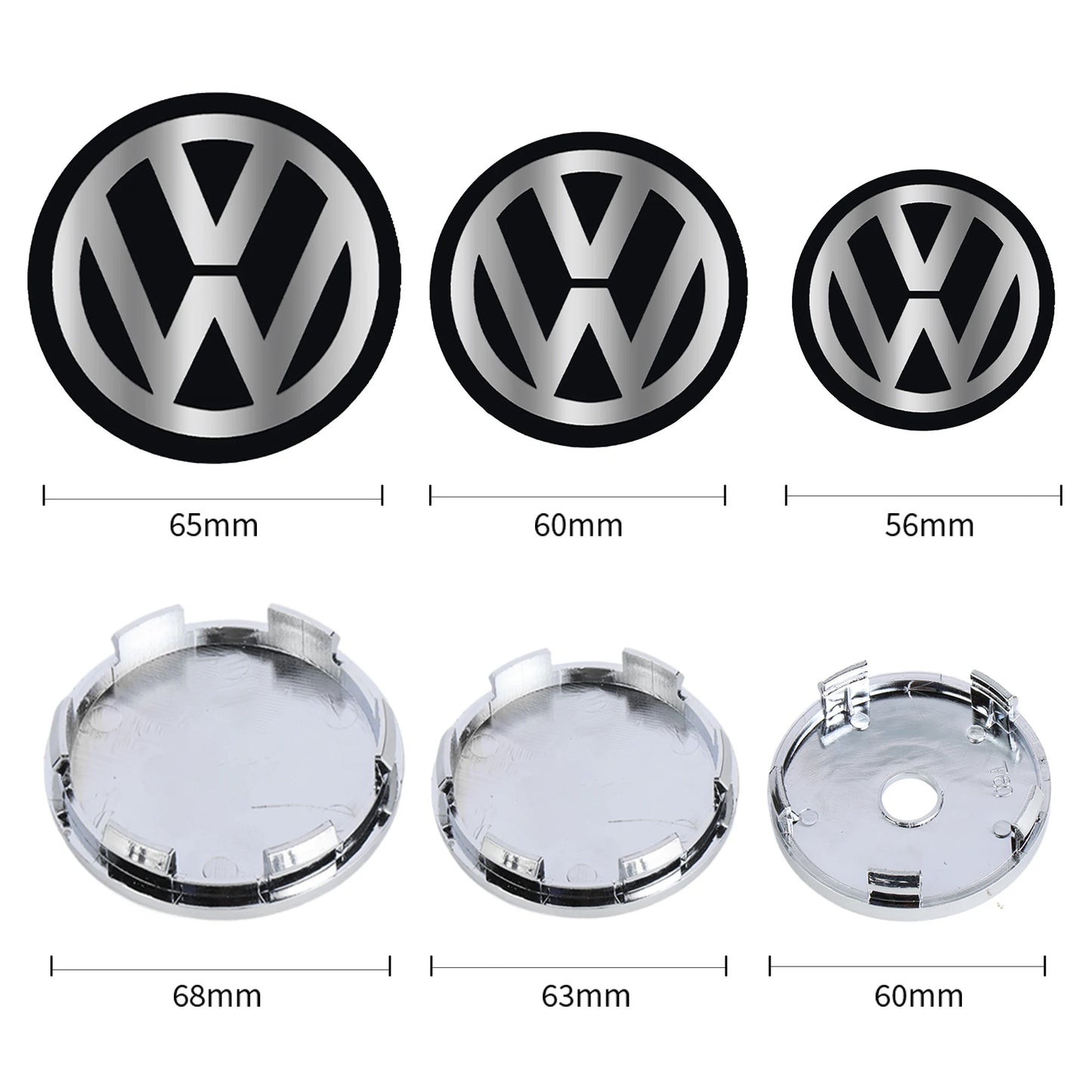 4pcs 60mm Car Wheel Hub Center Caps Black Silver Universal Vehicle Wheel Hub accessories For Volkswagen VW GOLF Polo Tiguan GTI