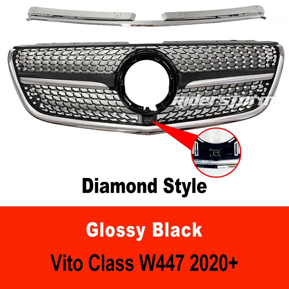 2015-2022 For V Class Grill For vito W447 Diamond Grille For V260  V220 Racing diamond front grille front mesh V class grillle