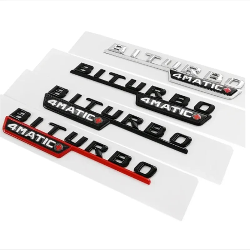 2pcs Car Letters Fender Trim Badge BITURBO 4MATIC Plus Emblem Sticker For Mercedes AMG C43 E43 GLE43 GLC43 W205 W213 Accessories