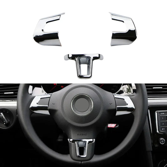 For Volkswagen VW Golf 6 MK6 Polo Jetta MK5 2011 2012 2013 Polo Bora Steering Wheel Chrome Trim Sequins ABS Chrome Cover Sticker