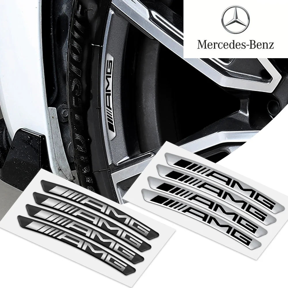 4Pcs Aluminum Wheel Rim Stickers Decal for Mercedes-benz CLA CLS W203 W204 W205 W210 W211 W212 W463 W464 W164 W176 Car Styling