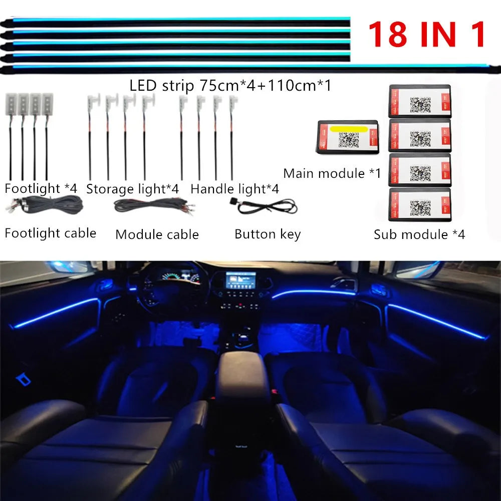 Universal Ambient Lights 64 Color For House & Cars Interior Acrylic Light Guide Fiber Optic Car Decoration Atmosphere Light 18 in1