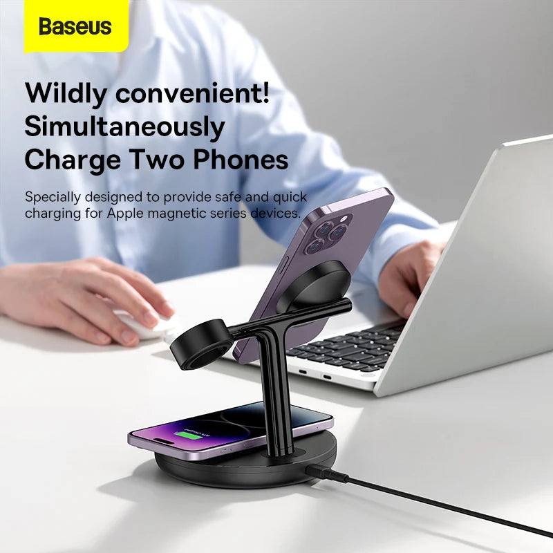 Baseus Swan 3-in-1 Wireless Magnetic Charging Bracket 20W For iPhone 12 13 14 Pro Max Phone Stand Wireless Charger For Airpods