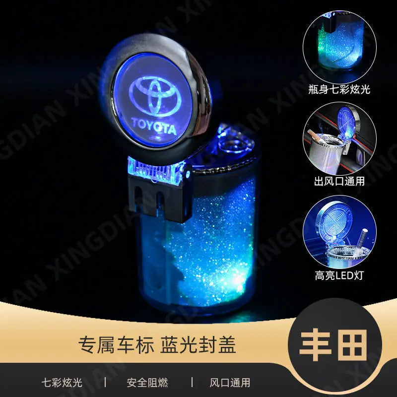 LED Multicolor Car Ashtray with Large Capacity and Air Vent, Colorful Car Interior Accessory