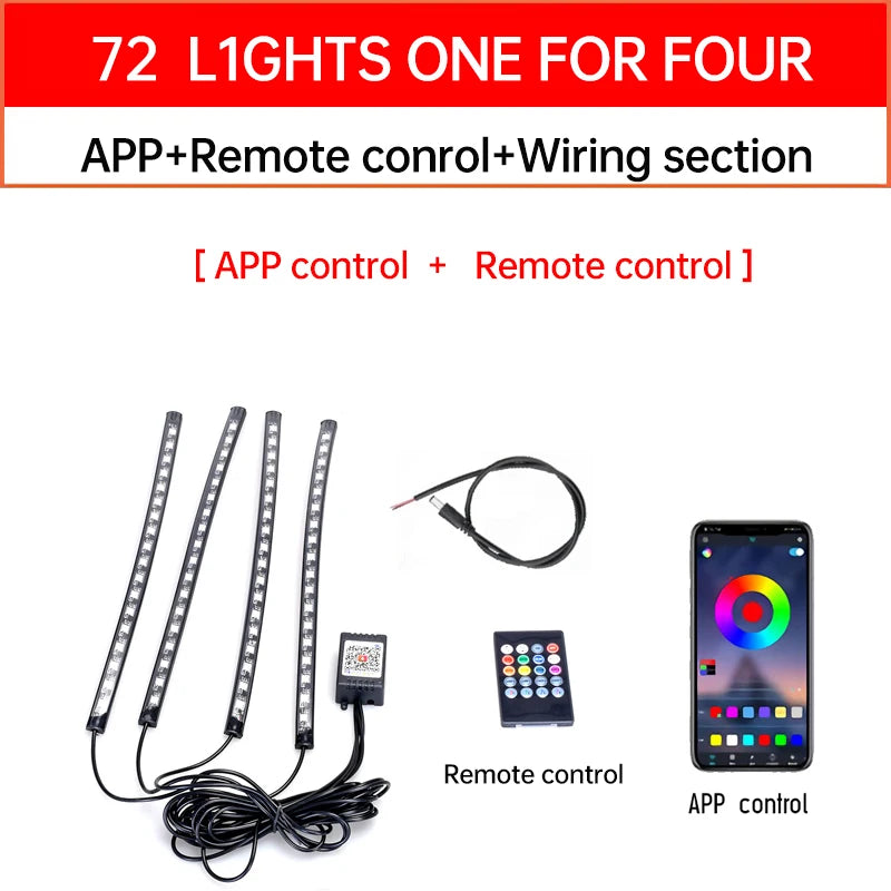 LED Motorcycle Car Atmosphere Foot Light Remote Control Flexible Waterproof