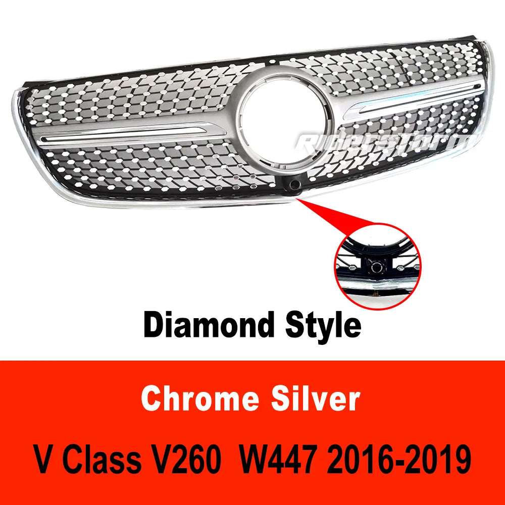 2015-2022 For V Class Grill For vito W447 Diamond Grille For V260  V220 Racing diamond front grille front mesh V class grillle