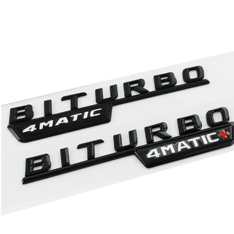 2pcs Car Letters Fender Trim Badge BITURBO 4MATIC Plus Emblem Sticker For Mercedes AMG C43 E43 GLE43 GLC43 W205 W213 Accessories