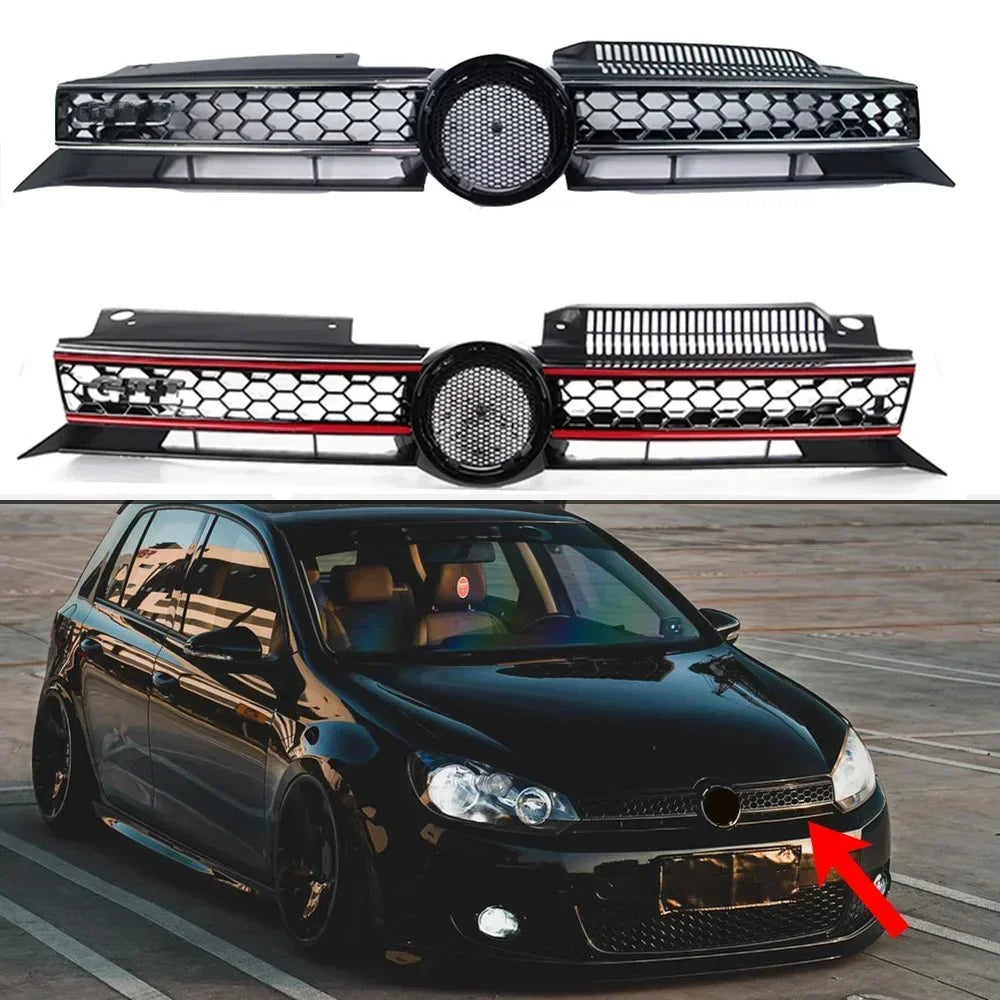 GTI Style Car Front Bumper Centre Grille For Volkswagen Golf 6 MK6 GTI 2009-2013 Honeycomb Mesh Upper Grille Front Racing Grills