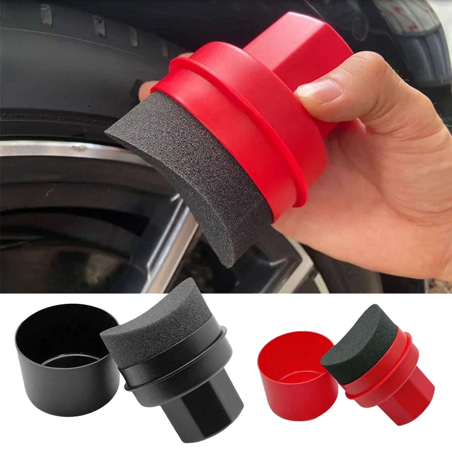 Car Tire Waxing Sponge Applicator Pad with Lid  Curved Shaped Easy Waxing Tire Sponge Tire Cleaning Tools Detailing Brush