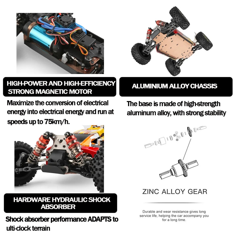 Top WLtoys 144010-V8 2.4G Racing RC Car 70 KM/H Brushless Motor 4WD High Speed Off-Road Drift RC Toys for Kids and Adults Gift