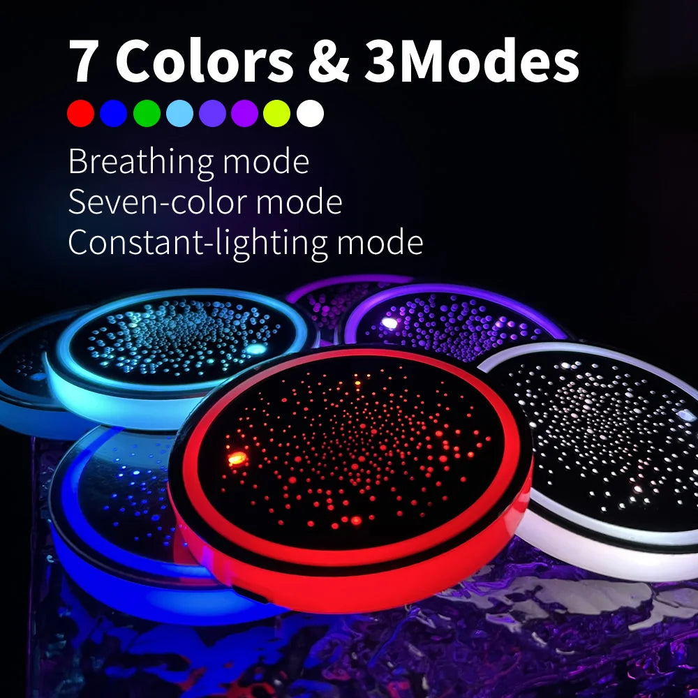 2PCS LED Cup Holder Lights for Car, 7 Color-Changing Light Up Cup